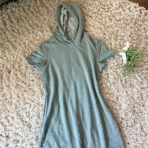 Women's Greenish Gray Sporty Hooded Dress